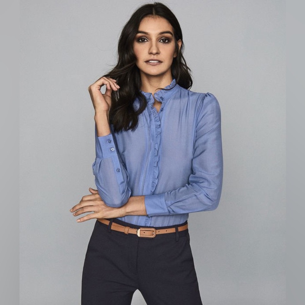 NWT Reiss Liddy Ruffle Detail Shirt Blue Size 2